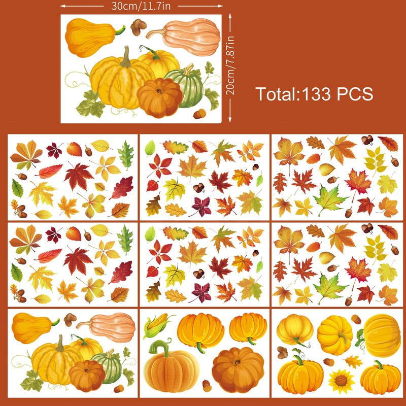 Fall Window Clings Double Sided Pumpkin Leaves Window Stickers Removable