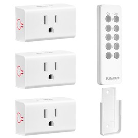 SURAIELEC Remote Control Outlet, Wireless Light Switch - 3 Outlets + 1 Remote, 15 AMP, 100FT Range, No Interference, Remote Light Switch Kit for Lamp, Fan, Christmas Tree Light, Household Appliance