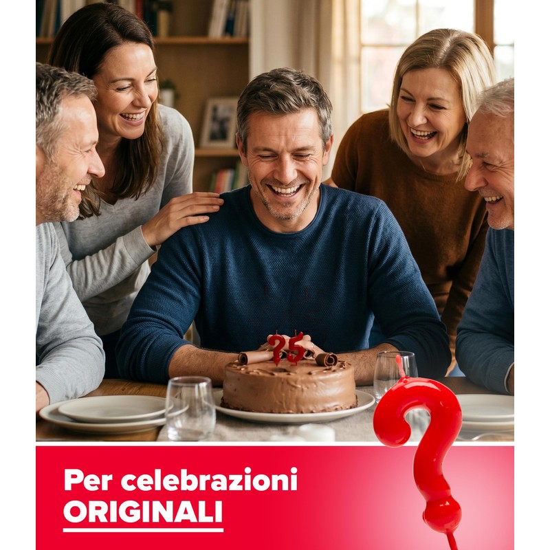 dekora - Candelina Compleanno Punto Interrogativo Rossa per Torta