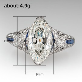 Hsitgexf Vintage Court Style Marquise and Baguette Cut Cubic Ring Zirconia Simulated Diamond & CZ Simulated White Sapphire Wavy Channel Engagement Ring for Women 9
