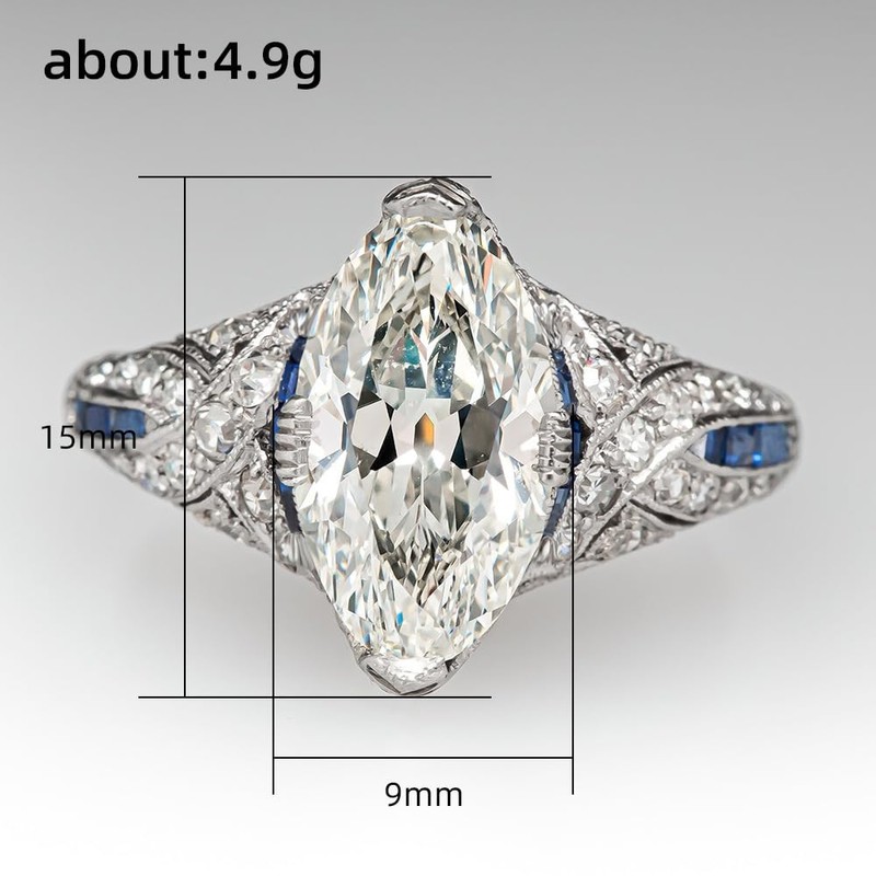 Hsitgexf Vintage Court Style Marquise and Baguette Cut Cubic Ring