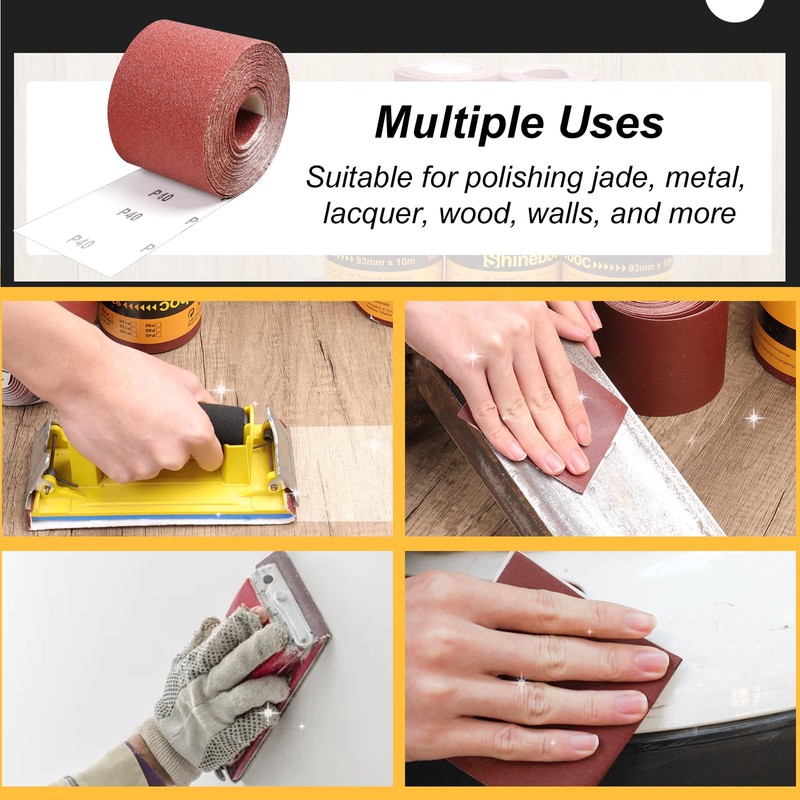 Shineboc Sandpaper Roll 60 Grit 93mm x 10m Sandpaper Roll
