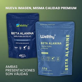 Wellthy 100 Beta Alanina 400g. Presentacin en Polvo, 2.5g por Porcin, Cuchara Medidora Includa dentro del empaque, 160 Porciones por Envase, ms de 5  