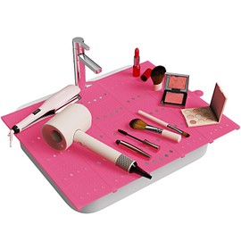 Johamoo Bathroom Sink Cover for Counter Space, Sink Topper Foldable Sink Cover, Silicone Makeup Organizer Mat Space Saver, Small Bathroom & Rv Camper Travel Must Haves Accessories, Pink