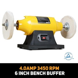 Woodskil 4.0A Bench Buffer Polisher, 6 Inch Jewelry Buffer Polishing Machine, 3450 RPM Bench Polisher with Hard & Flannelette Buffing Wheels for Metal, Jade, Jewelry, Knife, Wood