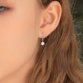 Sterling Silver Round Hoop Earrings with Dangle for Women Hypoallergenic Cubic Zirconia Trendy Elegant Drop Dangle Earrings Jewelry Gifts for Mom Wife