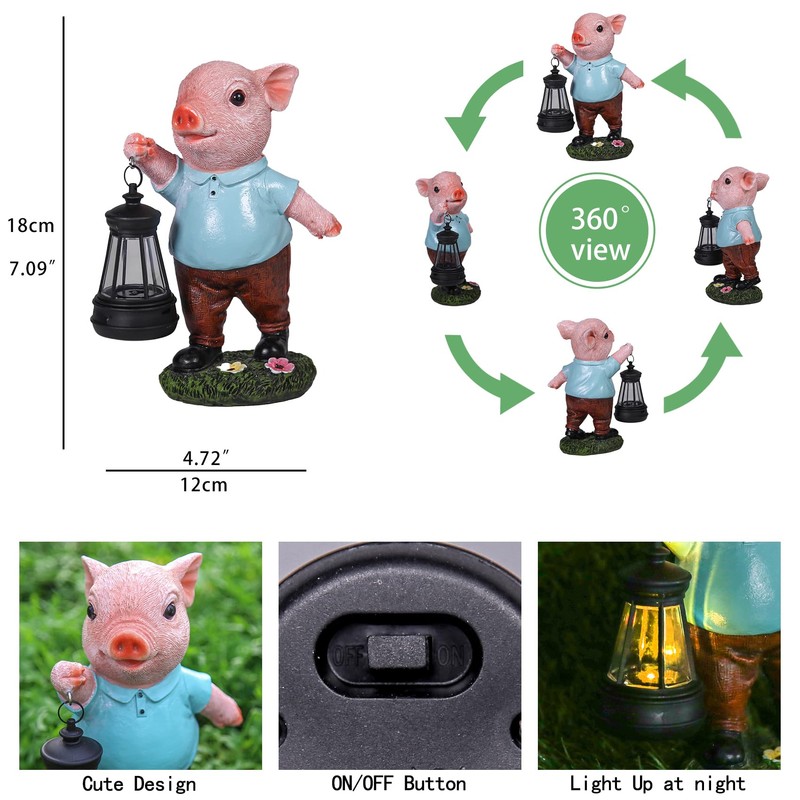 GKWRZXBK Solar Powered Garden Pig Statue - Charming Outdoor Decor