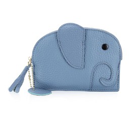 KyeeaDIY Coin Purse, Small Leather Coin Pouch Wallet with Keychain for Women, Cute Elephant Change Purse for Girls (Blue)