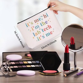 WCGXKO Lab Tech Gift It's Me Hi I’m The Lab Tech It’s Me Zipper Pouch Makeup Bag (B-Hi Lab Tech), beige