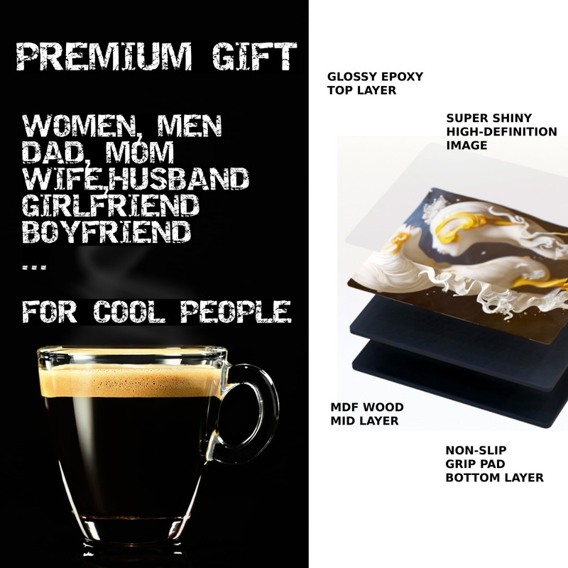 VEVMAX Premium AI Designed Coasters - Ideal for Hot Drinks