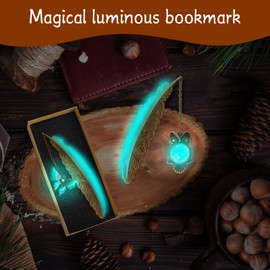 Boisbresil Pack of 2 Feather Bookmarks Metal with Butterfly Pendant, Fluorescent Bookmarks, Owl Bookmarks, Vintage Feather Shaped Bookmarks with Beautiful Box, Bookmarks, Simple for Readers, Gift