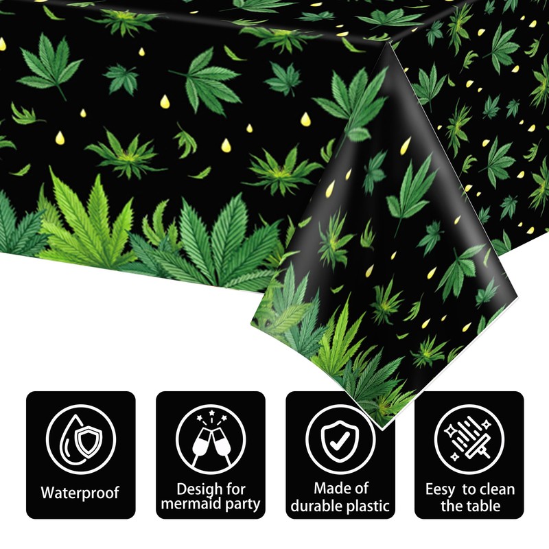 2 PCS Weed Party Tablecloths,87" Lx51 W Rectangular Plastic Table