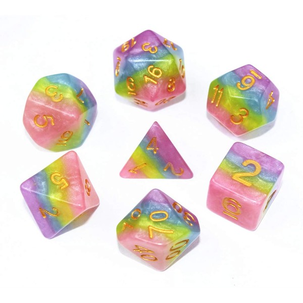 Polyhedral DND Dice Set RPG Rainbow Candy Dice for Dungeons and Dragons(D&D) Role Playing Game,MTG,Pathfinder,Table Game 7-Die Dice Set