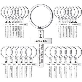 Loetere 45 Pcs Christian Cross Keychain Bulk 15 Styles Bible Verse Keychain Stainless Steel Religious Inspirational Gifts (Plata,Español)