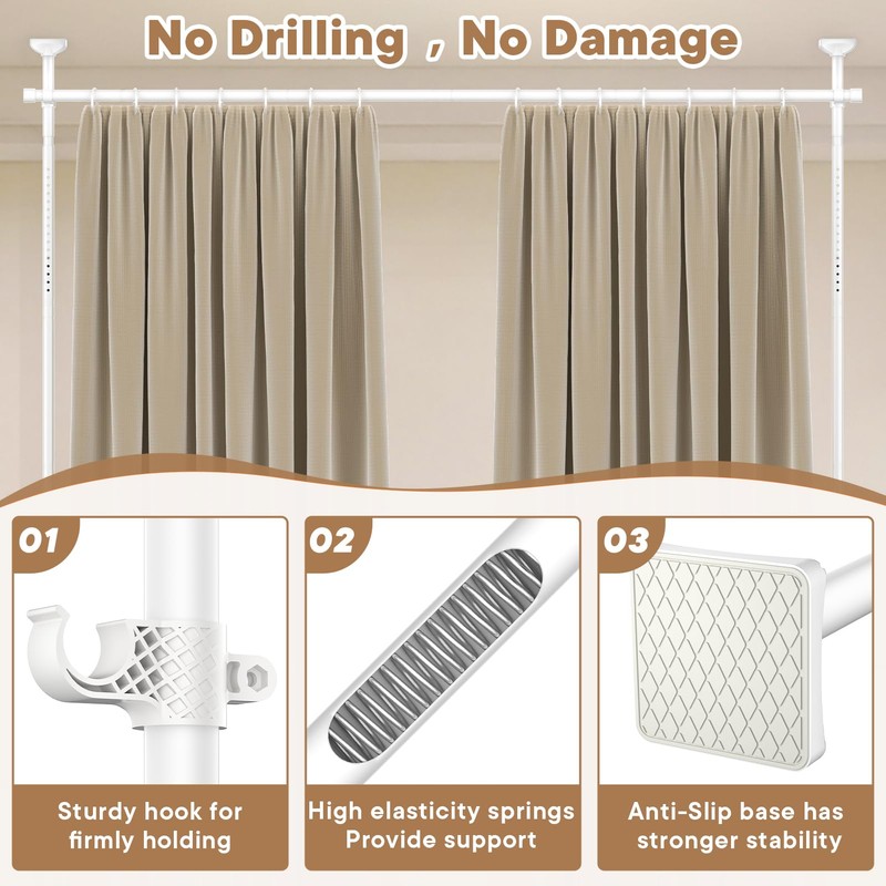 Bonpally Room Divider Curtain Rod, No Drilling Room Separator for