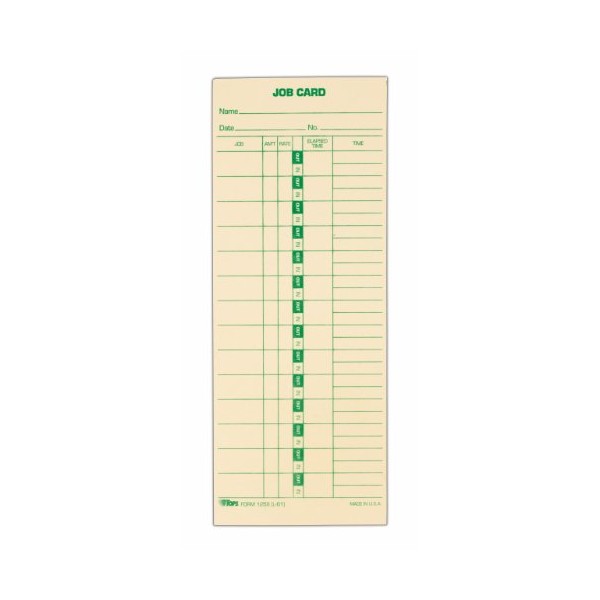 TOPS Job Cards (Replaces L-61, 15-800622), 1-Sided, 3-1/2" x 9", Manila, Green Print, 500-Count (1258)