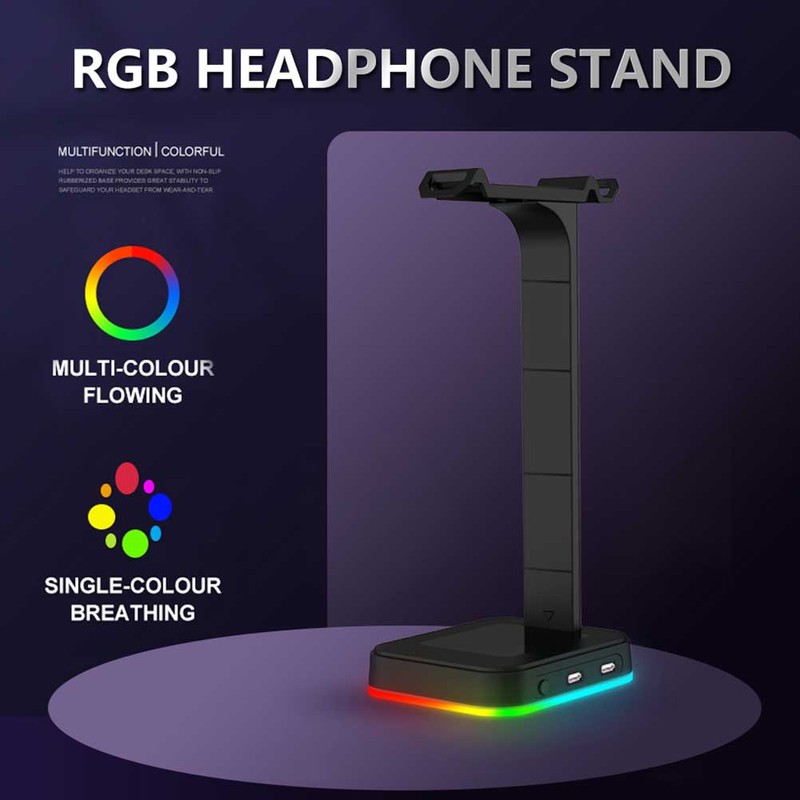 RGB Headphones Stand Dual USB Interface Headphone Holder Earphone Display