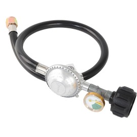 2 Feet Propane Hose with Regulator & Gauge, Low Pressure regulator with 3/8 inch Female Flare，Fitting for Most LP Gas Grill， Weber, Charbroil, Nexgrill Grill, Propane Patio Heater and Fire Pit