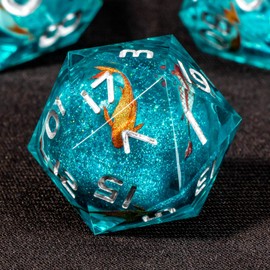 OUKELANWO Liquid Core Koi Fish DND Dice Set D&D with Gift Box, 7Pcs Sharp Edge Resin Dungeons and Dragons Polyhedral Role Playing Game Dice, Ocean D and D RPG D20 D12 D10 D8 D6 D4 Dice