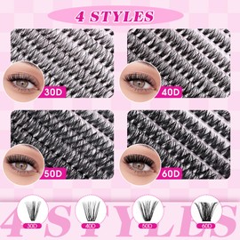 FADLASH Lash Clusters Kit 640PCS Natural Eyelash Clusters Individual D Curl Cluster Eyelash Extensions 8-16mm with Lash Bond and Seal Lash Tweezer for Beginners DIY at Home (30D+40D+50D+60D, 8-16mm)