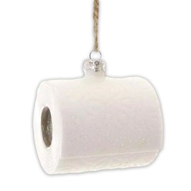 The Bridge Collection 3" Glittery Glass White Toilet Paper Roll Christmas Ornament - Novel Funny Bathroom Decoration - Bathroom Tissue Christmas Ornament - Funny TP Gag Gift