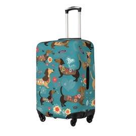 Nameapo Dachshund Flowers Travel Luggage Cover Fits 25"-28" Luggage, Washable Spandex Suitcase Covers for Work Outdoor