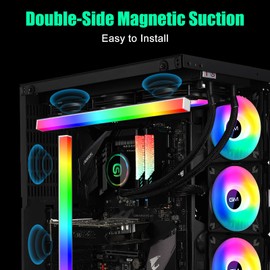 GIM KB-14 Pro Magnetic RGB Light Strip for PC Case, 1.1ft ARGB LED Strip Lights with 5V 3-pin, 4-pin Header & Mini Controller with SATA Header, Sync Color Changing & Light Speed Led Strip