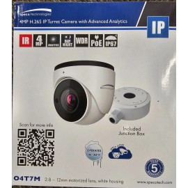 Speco New SPECO 4MP H.265 IP, 165' IR, PoE, WDR, 2.8-12mm, white Turret Camera-#O4T7M