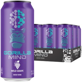 Gorilla Mind Energy Drink | Unmatched Energy · Amplified Focus | N-Acetyl-L-Tyrosine, Alpha-GPC, 200mg Caffeine, Uridine, Saffron | 0 Sugar Or Artificial Colors | 16oz, 12-Pack (Wild Grape)