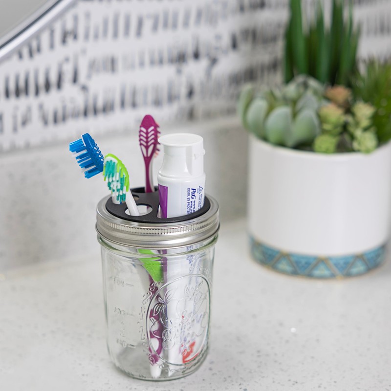 Jarware Black Toothbrush and Toothpaste Holder Lids for Wide Mouth