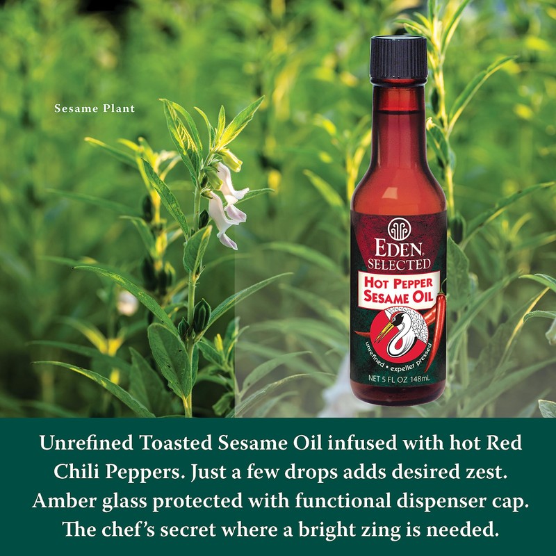 Eden Hot Pepper Toasted Sesame Chili Oil, Unrefined Expeller Pressed,