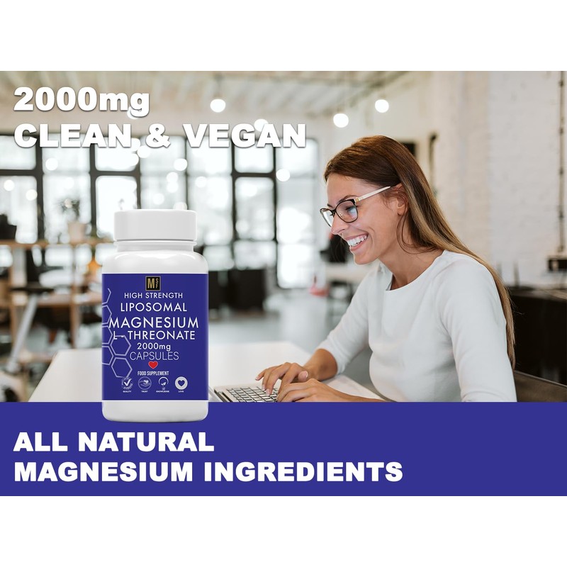 Liposomal Magnesium L-Threonate Supplement 120 High Strength Vegan Capsules |