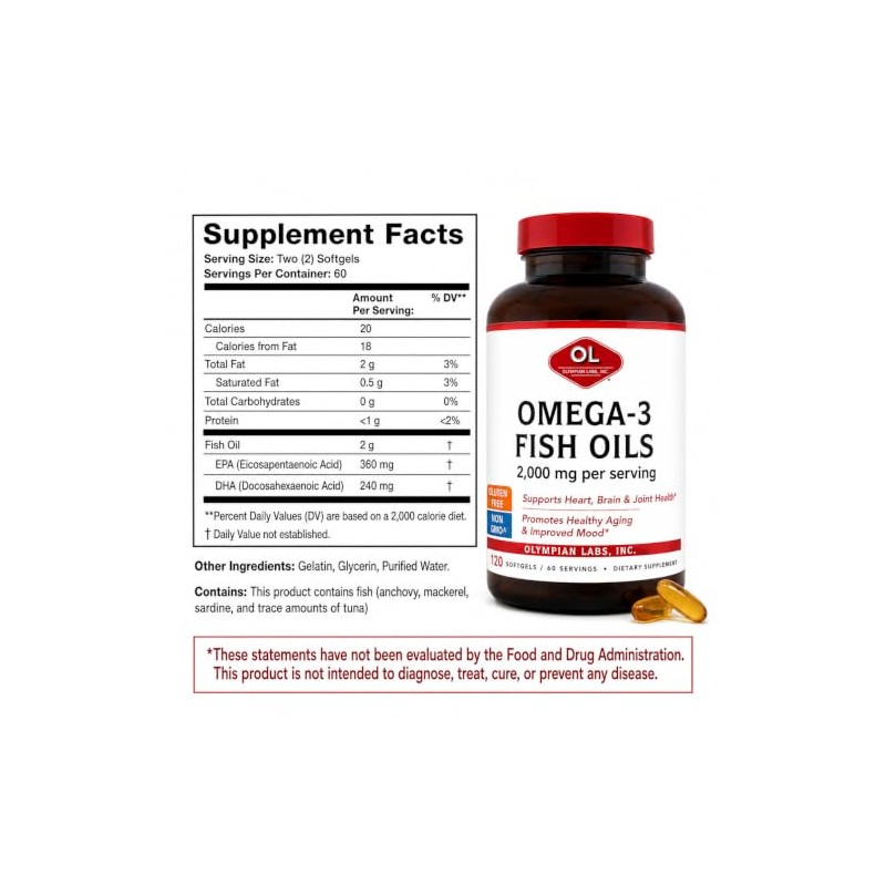 Olympian Labs Omega-3 Fish Oils, 2000mg per serving60 servings (Packaging
