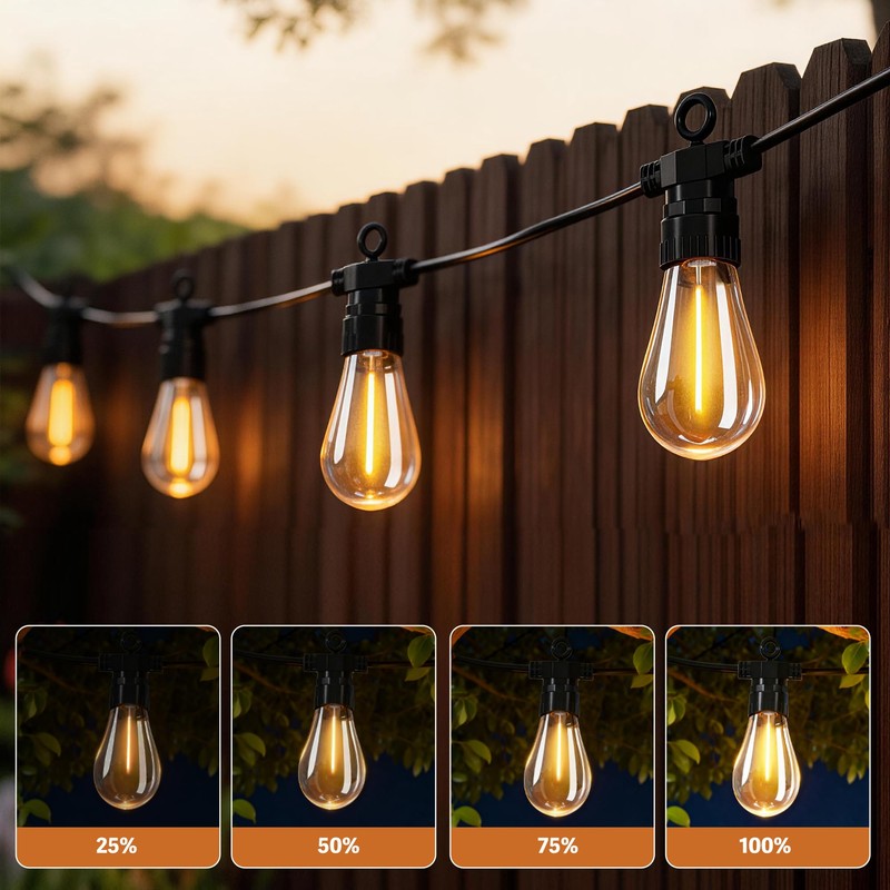 BYIZO 50FT Outdoor String Lights with Remote, 20 Dimmable Shatterproof