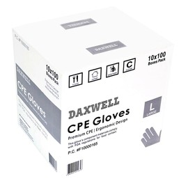 Daxwell Poly Gloves, Embossed, Premium Cast Polyethylene (CPE), Powder Free, Large, Clear, F10000165 (Case of 1,000, 10 Boxes of 100)