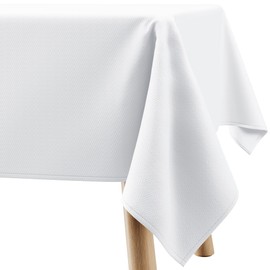Filumi Tablecloth 120 x 180 cm White Washable for Indoor Outdoor Geometric Zigzag Pattern Verte