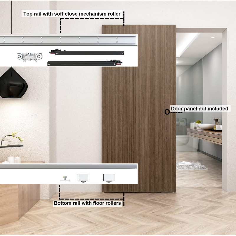 DIYHD 48" Concealed Sliding Barn Door Hardware with Dual Soft