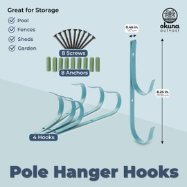 Okuna Outpost Set of 4 Pole Hanger Hooks for Pool Supplies, Lightweight Garden Tools (Blue)