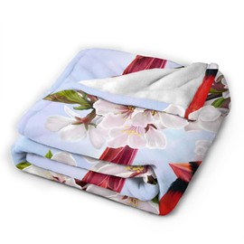 Perinsto Manta decorativa de forro polar con diseño de pájaros cardenales rojos y flores de cerezo, ultra suave, cálida para todas las estaciones, para cama, silla, coche, sofá, dormitorio, 60 x 50 pulgadas