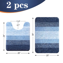 OLANLY Bathroom Rug Set 2 Piece, Soft Absorbent Microfiber Bath Mats and U-Shaped Contour Toilet Rug, Non-Slip, Machine Wash Dry, Plush Shaggy Bath Mats for Bathroom (30"x20"+24"x20", Navy)