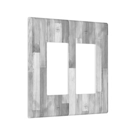 Vintage Rustic White Grey Wood Rocker Light Switch Cover Double Decorator Switch Plate 2 Gang Wall Plate Decorative Outlet Cover Faceplate 4.5 x 4.5 Inch