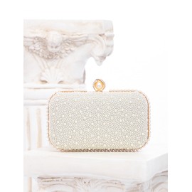 Zweig & Ewigkeit Elegant Women's Evening Bag with Faux Pearls and Gold Chain - Stylish 2-in-1 Handbag & Shoulder Bag - Perfect Clutch Bag for Wedding, Party & Events in Unique Design, White