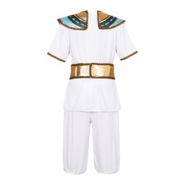 AmzBarley Pharaoh Costume Kids Egyptian Costumes for Boys School Themed Cosplay Fancy Party Dress up Outfit Hat Headdress Collar White Size M Age 5-7 Years