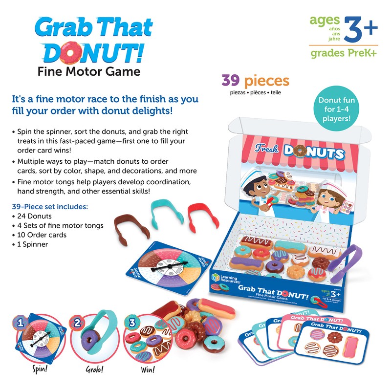 Learning Resources Grab That Donut!, 39 Pieces, Ages 3+,Fine Motor Game,