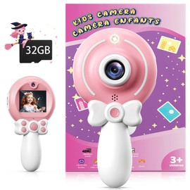 TEKFUN Kids Camera Toy for Girls - Birthday Gifts with Magic Wand Design - Digital Video Camera for Kids with 32GB SD Card - Easter Basket Essentials for Little Girl 2 3 4 5 6 Year Olds (Pink)