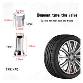 Dickno 5 Sets TR414AC Valve Stem Cover, Chrome Plated Tire Valve Stem Sleeve and Cap Dress Up Kit, Leakproof Car Wheel Valve Covers, Universal Vehicle Accessories for Car Truck