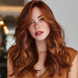 SMILCO WIG Fashion Synthetic Lace Front Wig Red-Brown Gradient Curly Wig with Long Braid for Ladies SM9867-4color: red Brown, Stretched Length: 22"