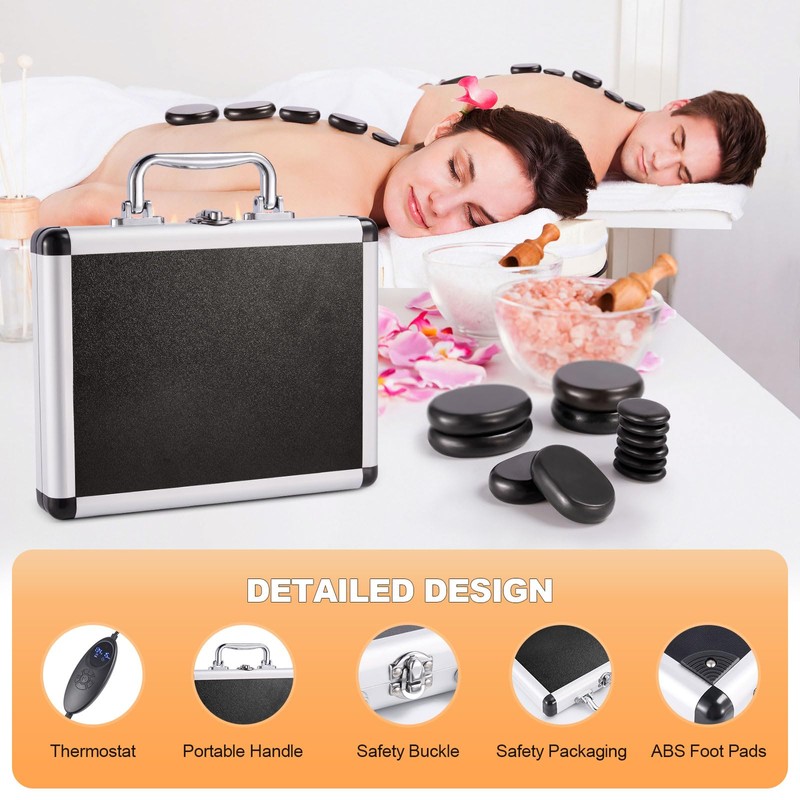 Hot Stones Massage Warmer Kit with Temperature Adjustment, 12 Pcs