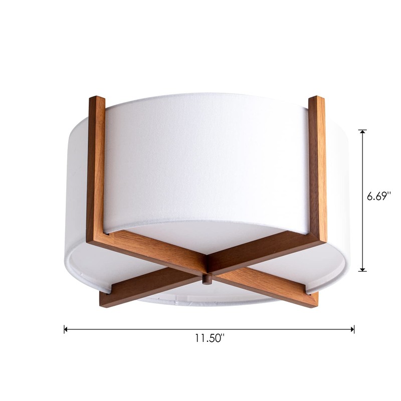 VILUXY Semi-Flush Mount Ceiling Light Fixture with Wood and Off-White