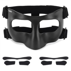 QK03B Protector nasal mate para nariz rota, máscara facial de baloncesto, escudo protector deportivo para fútbol, ajustable con acolchado para hombres y mujeres.